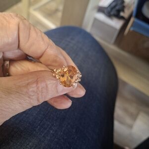Gold-Tone Orange Crystal Statement Ring - Women Jewelry